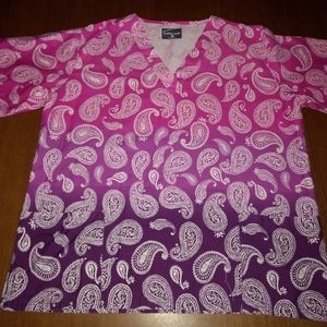 Butter-soft women's scrub top, pink to purple hombre size L